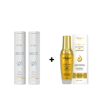 Vitaker SOS Keratin Care šampūnas ir kondicionierius 300ML. + Serumas „Macadamia“ – visų plaukų tipams, 50 ML.