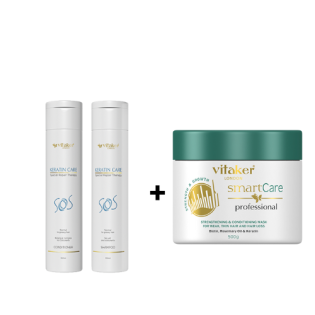Vitaker SOS Keratin Care šampūnas ir kondicionierius 300ML. + Vitaker Smart Care kaukė 500G.